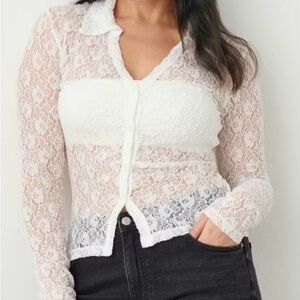 Chic White Lace Sheer Blouse